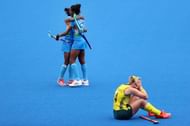 Indian girls celebrate their historic win over Australia in the QF